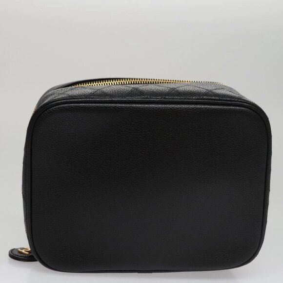 CHANEL Bicolore Vanity Cosmetic Pouch Grained Calf Skin Black Gold CC Auth - Picture 6 of 15